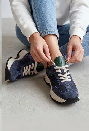 Pantofi dama NUR bleumarin cu verde din piele