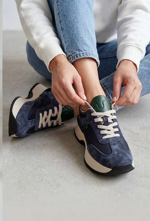 Pantofi dama NUR bleumarin cu verde din piele