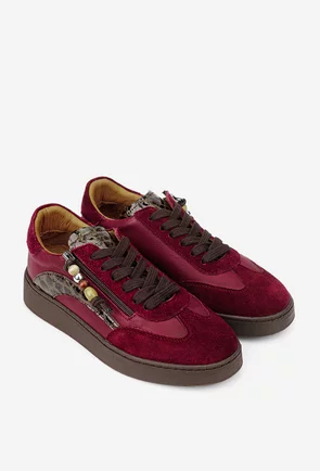 Pantofi dama NUR bordo din piele cu fermoar
