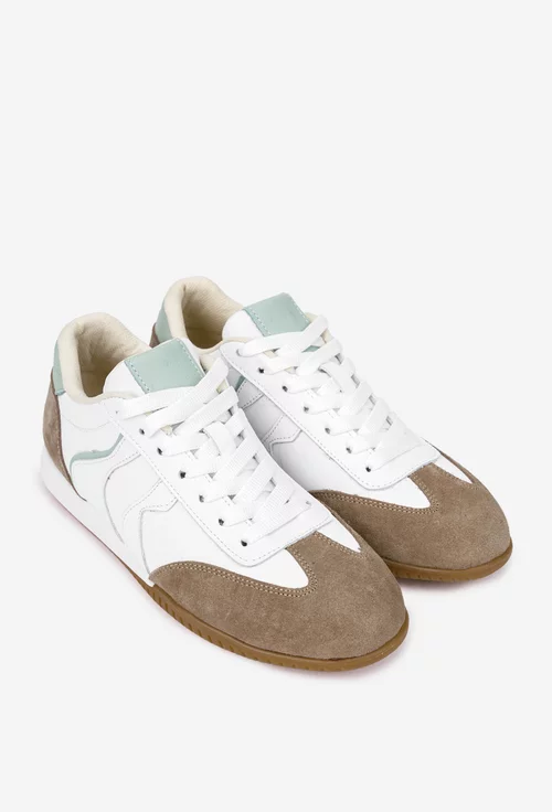 Pantofi dama NUR din piele alba cu bej