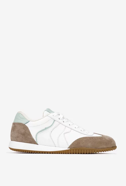 Pantofi dama NUR din piele alba cu bej