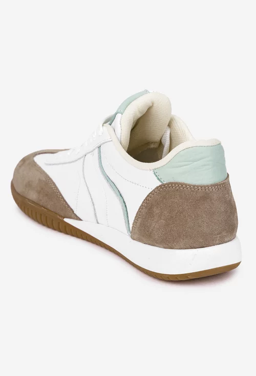 Pantofi dama NUR din piele alba cu bej