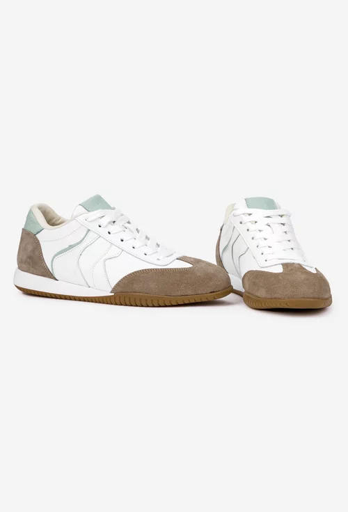 Pantofi dama NUR din piele alba cu bej