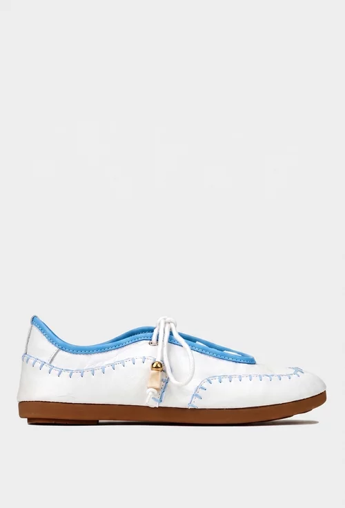 Pantofi dama NUR din piele alba cu detalii bleu