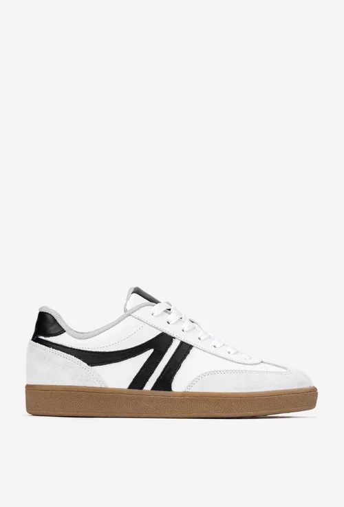 Pantofi dama NUR din piele alba cu detalii negre