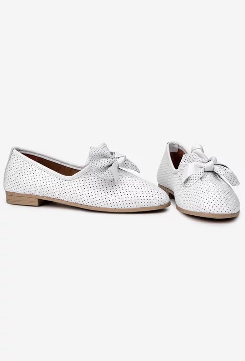 Pantofi dama NUR din piele alba cu ornament