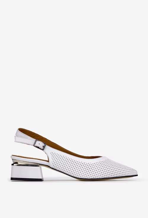Pantofi dama NUR din piele alba cu perforatii
