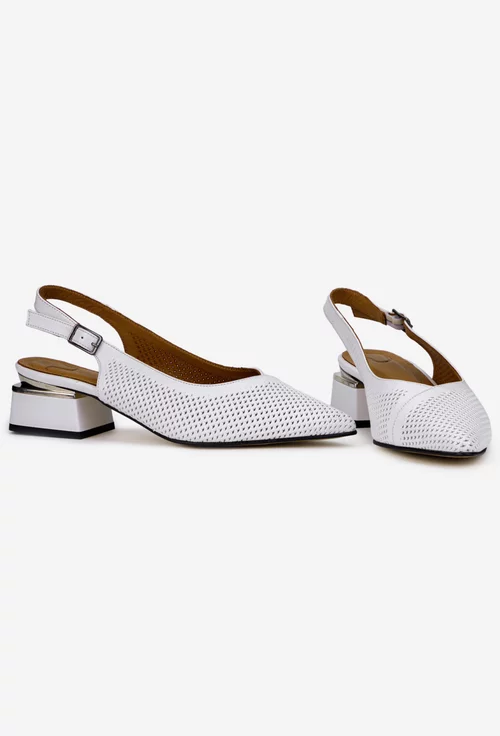 Pantofi dama NUR din piele alba cu perforatii