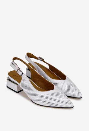 Pantofi dama NUR din piele alba cu perforatii