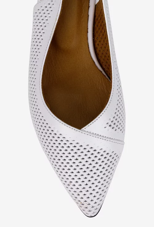 Pantofi dama NUR din piele alba cu perforatii