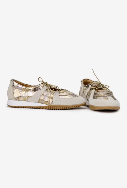 Pantofi dama NUR din piele aurie cu siret elastic