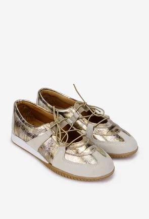 Pantofi dama NUR din piele aurie cu siret elastic