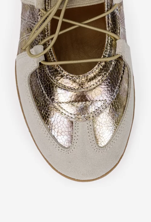 Pantofi dama NUR din piele aurie cu siret elastic