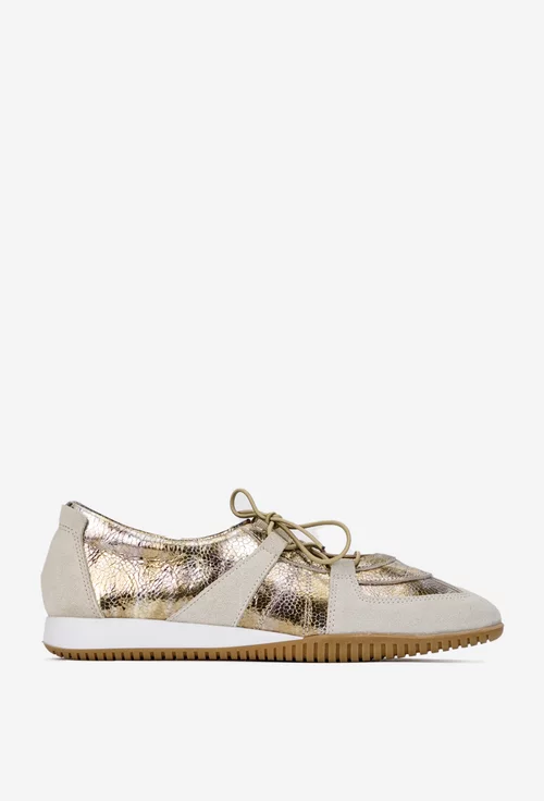 Pantofi dama NUR din piele aurie cu siret elastic
