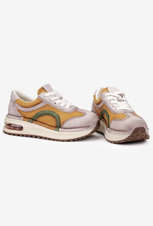 Pantofi dama NUR din piele bej cu galben