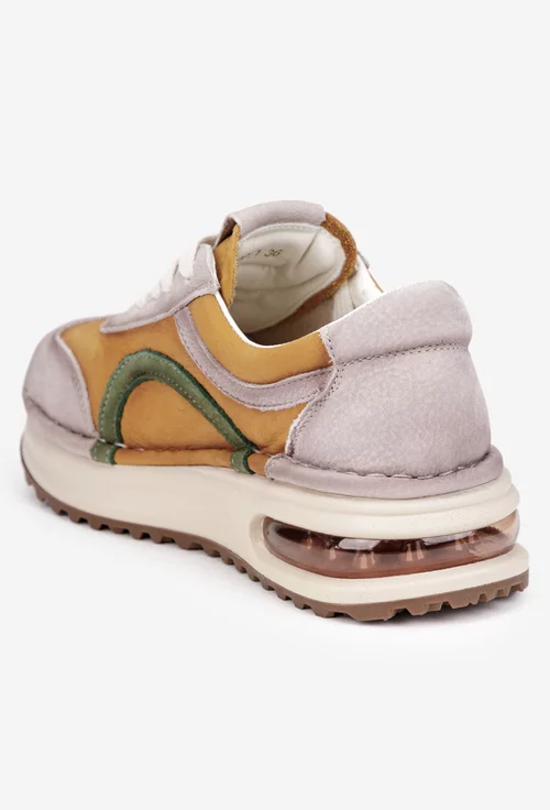 Pantofi dama NUR din piele bej cu galben