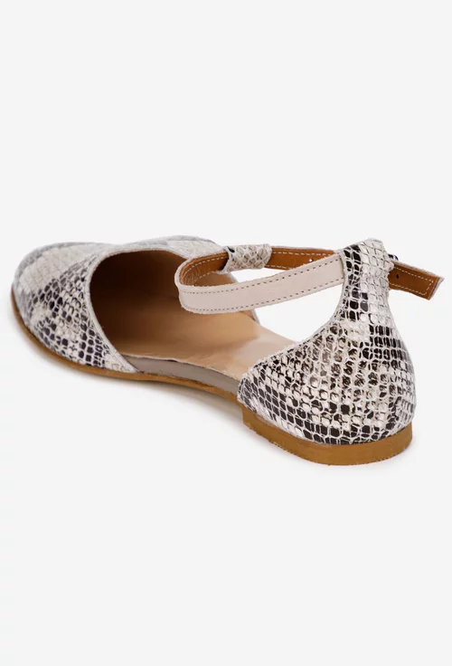 Pantofi dama NUR din piele bej cu imprimeu si decupaje