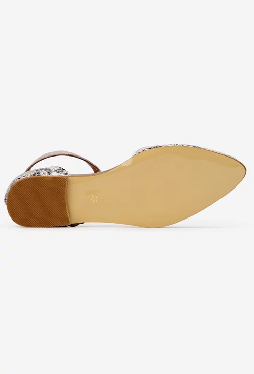 Pantofi dama NUR din piele bej cu imprimeu si decupaje