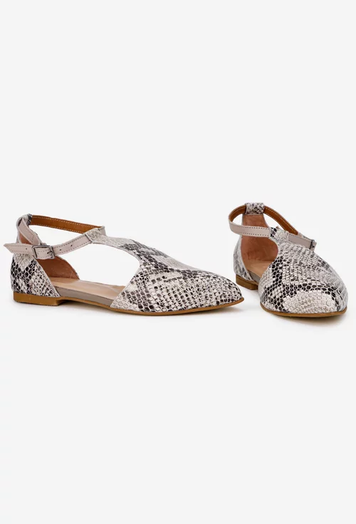Pantofi dama NUR din piele bej cu imprimeu si decupaje