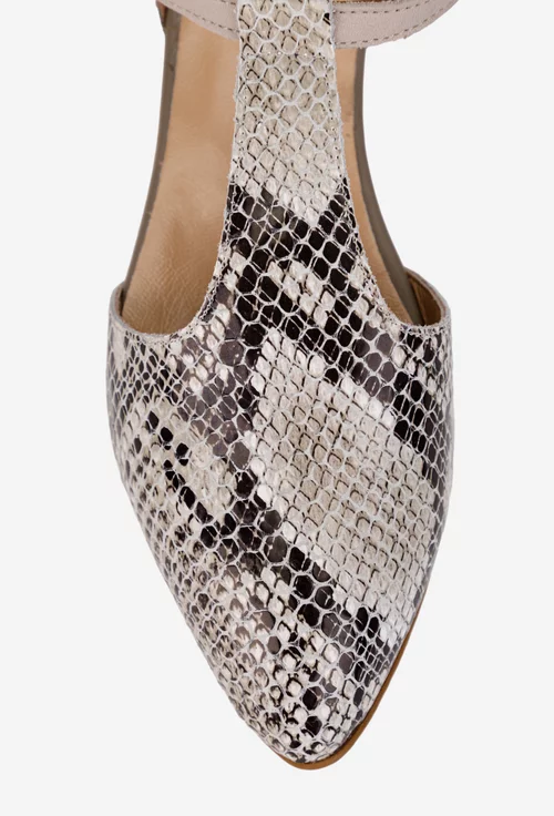Pantofi dama NUR din piele bej cu imprimeu si decupaje