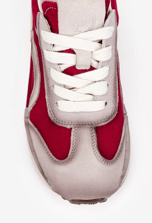 Pantofi dama NUR din piele bej cu rosu