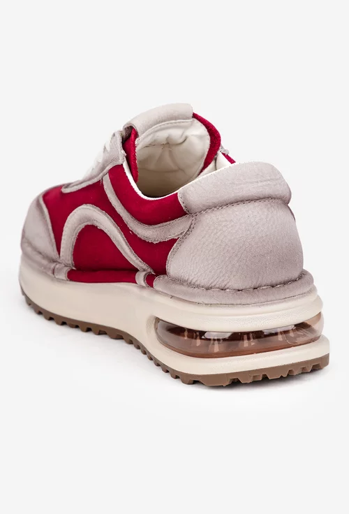 Pantofi dama NUR din piele bej cu rosu