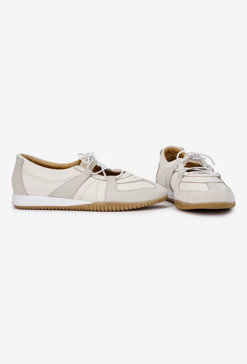 Pantofi dama NUR din piele bej cu siret elastic