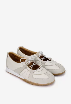 Pantofi dama NUR din piele bej cu siret elastic