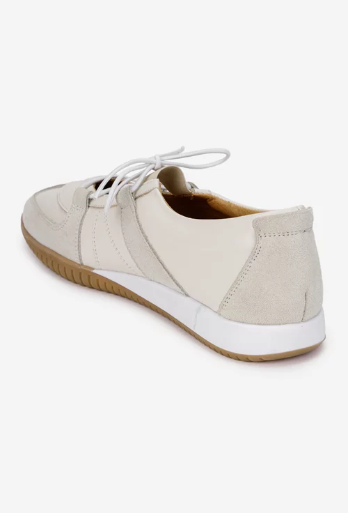Pantofi dama NUR din piele bej cu siret elastic