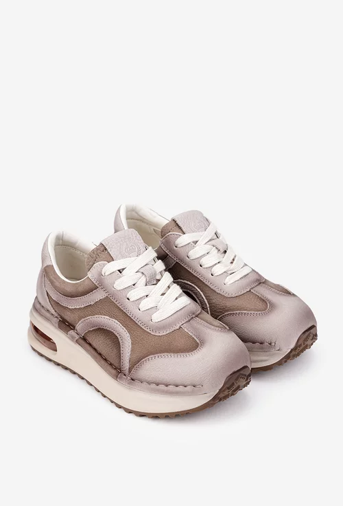 Pantofi dama NUR din piele bej cu taupe