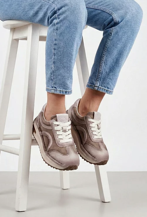 Pantofi dama NUR din piele bej cu taupe