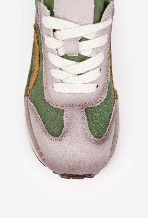 Pantofi dama NUR din piele bej cu verde