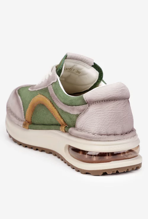 Pantofi dama NUR din piele bej cu verde