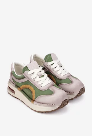 Pantofi dama NUR din piele bej cu verde