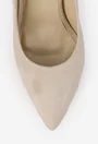 Pantofi dama NUR din piele intoarsa bej cu toc subtire