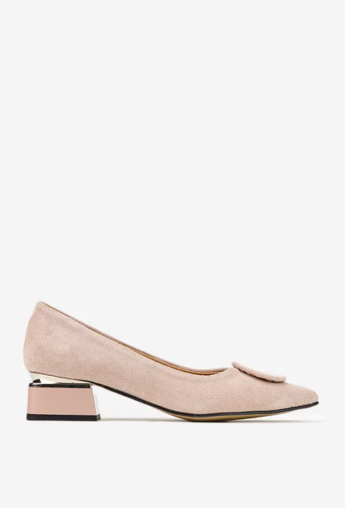 Pantofi dama NUR din piele intoarsa bej pudra cu ornament picture - 2