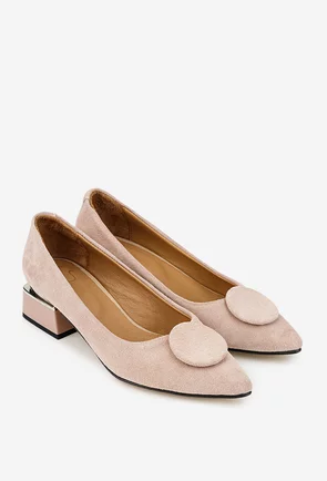 Pantofi dama NUR din piele intoarsa bej pudra cu ornament