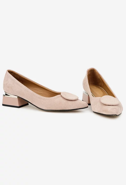 Pantofi dama NUR din piele intoarsa bej pudra cu ornament picture - 5