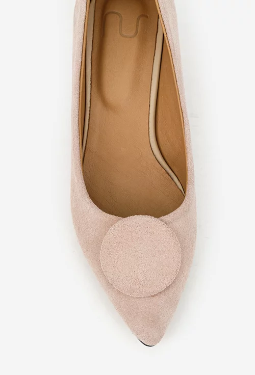 Pantofi dama NUR din piele intoarsa bej pudra cu ornament picture - 6