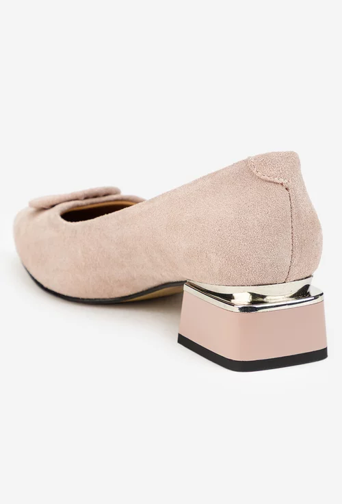 Pantofi dama NUR din piele intoarsa bej pudra cu ornament picture - 3