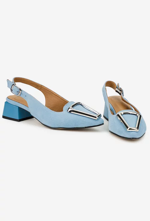 Pantofi dama NUR din piele intoarsa bleu cu ornament picture - 6