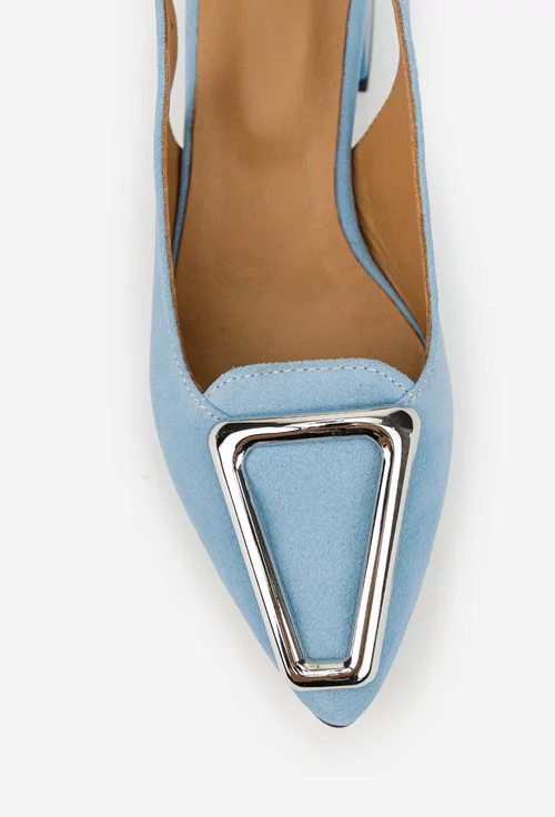 Pantofi dama NUR din piele intoarsa bleu cu ornament picture - 7