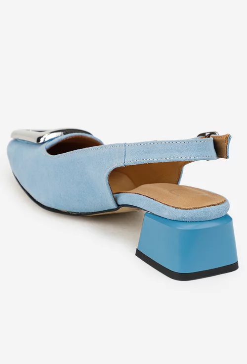 Pantofi dama NUR din piele intoarsa bleu cu ornament picture - 4