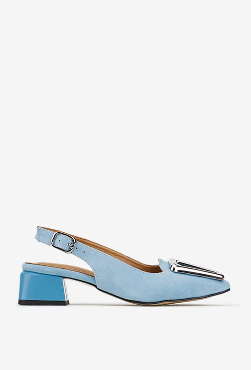 Pantofi dama NUR din piele intoarsa bleu cu ornament picture - 3