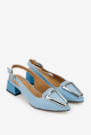 Pantofi dama NUR din piele intoarsa bleu cu ornament