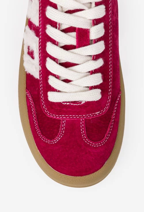 Pantofi dama NUR din piele intoarsa bordo accesorizati cu blanita