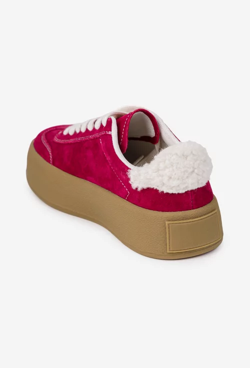 Pantofi dama NUR din piele intoarsa bordo accesorizati cu blanita