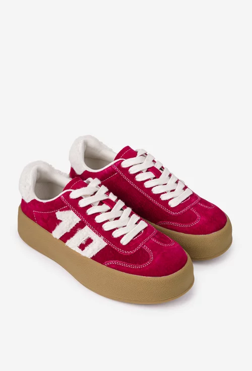 Pantofi dama NUR din piele intoarsa bordo accesorizati cu blanita