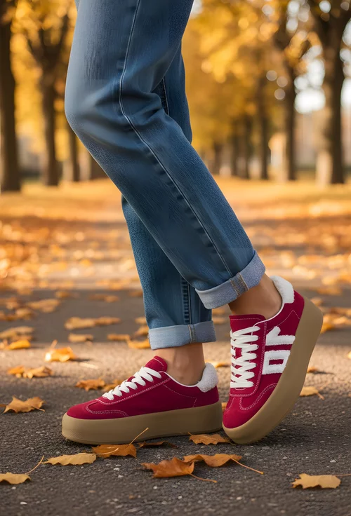 Pantofi dama NUR din piele intoarsa bordo accesorizati cu blanita