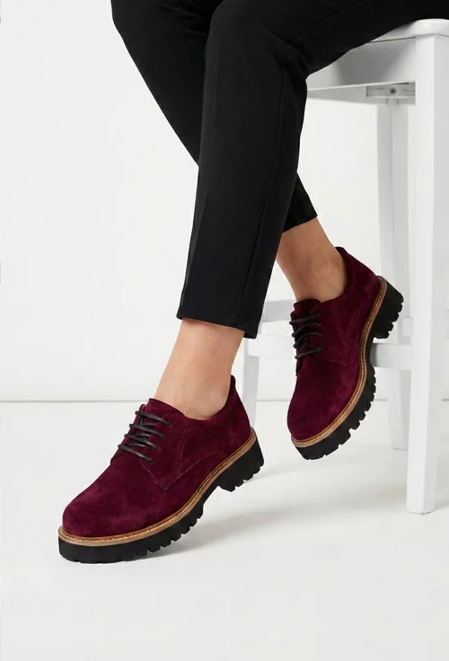 Pantofi dama NUR din piele intoarsa burgundy